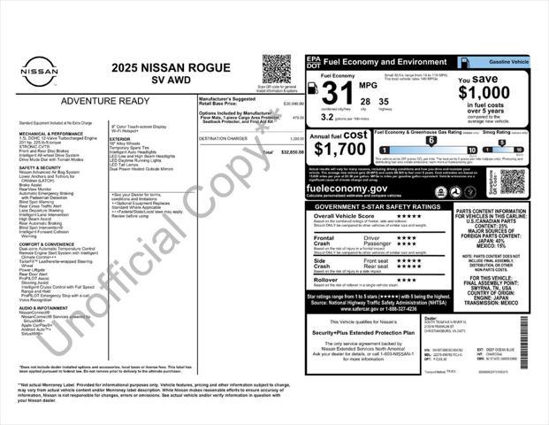 new 2025 Nissan Rogue car, priced at $31,562