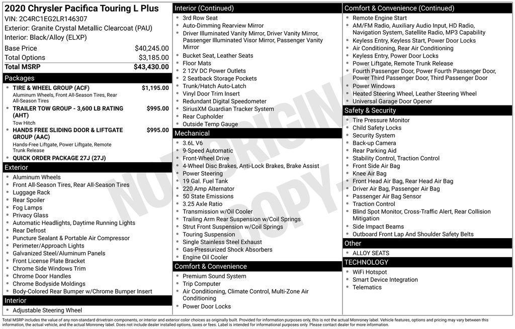 used 2020 Chrysler Pacifica car, priced at $32,987