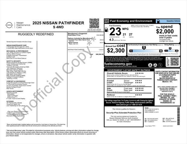 new 2025 Nissan Pathfinder car, priced at $37,104
