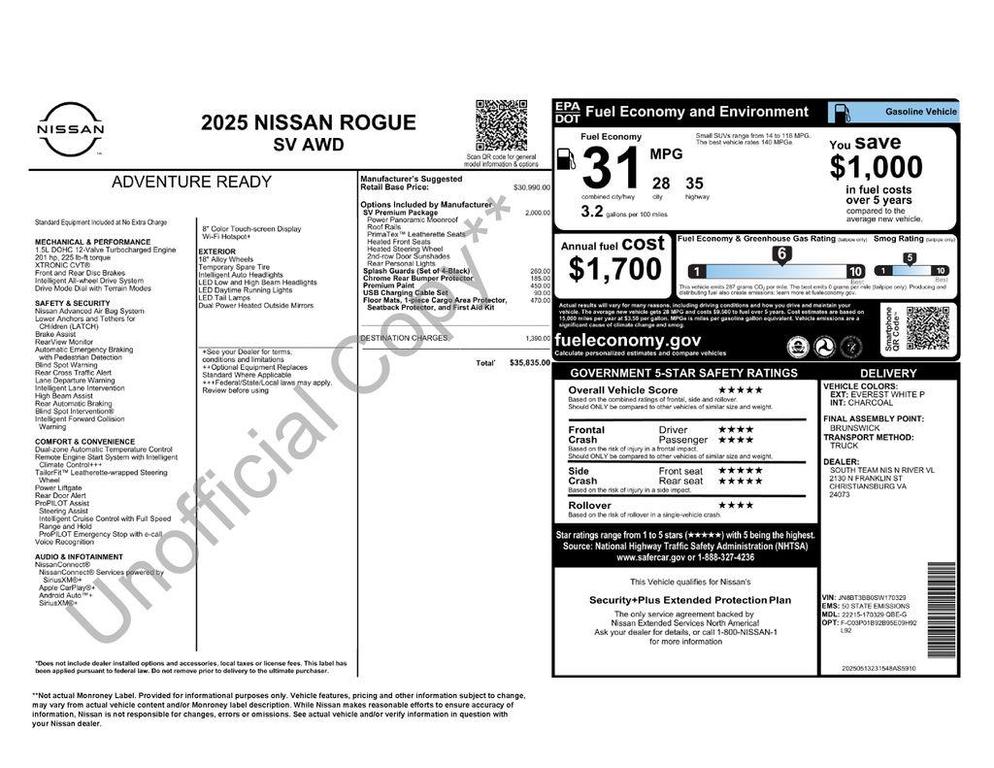 new 2025 Nissan Rogue car, priced at $28,479