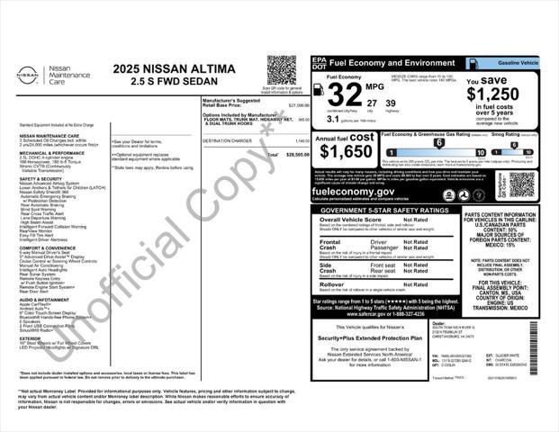new 2025 Nissan Altima car, priced at $26,620