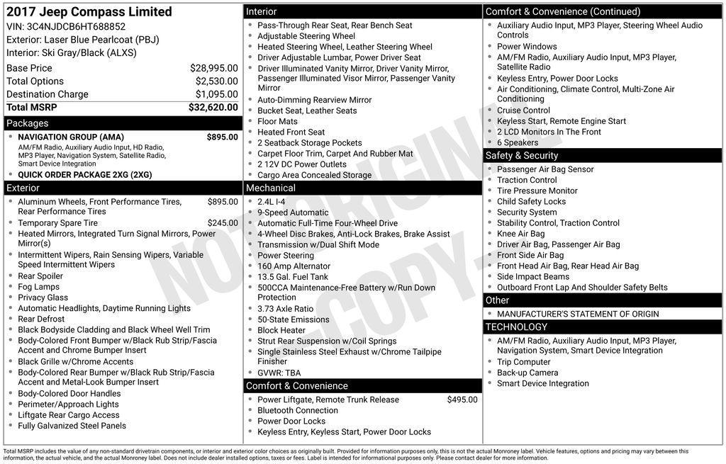 used 2017 Jeep New Compass car, priced at $17,389