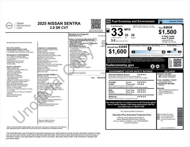 new 2025 Nissan Sentra car, priced at $26,590