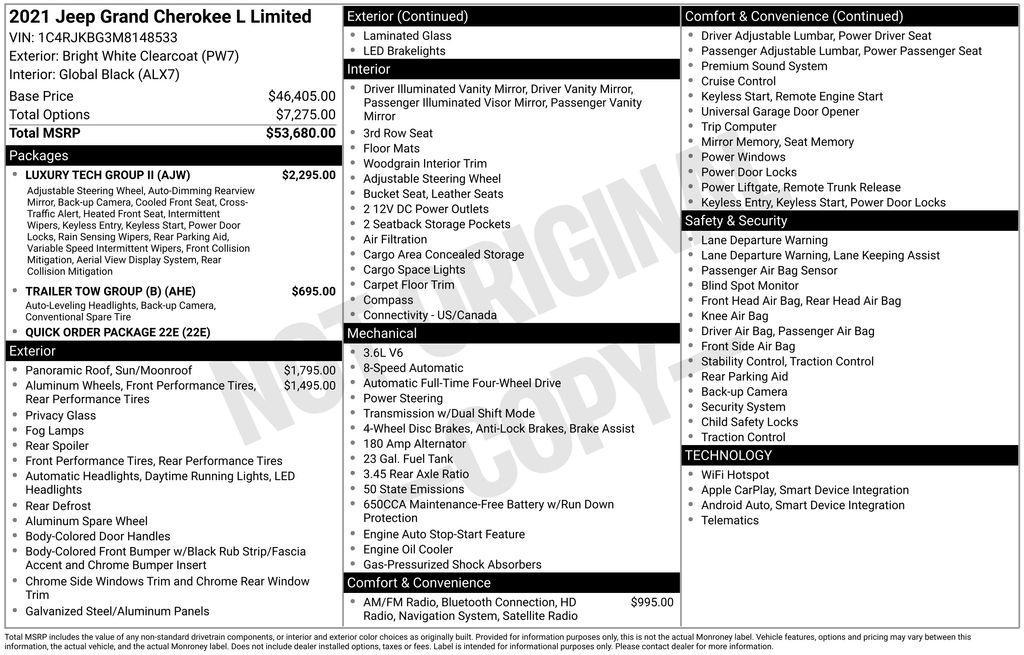 used 2021 Jeep Grand Cherokee L car, priced at $31,316
