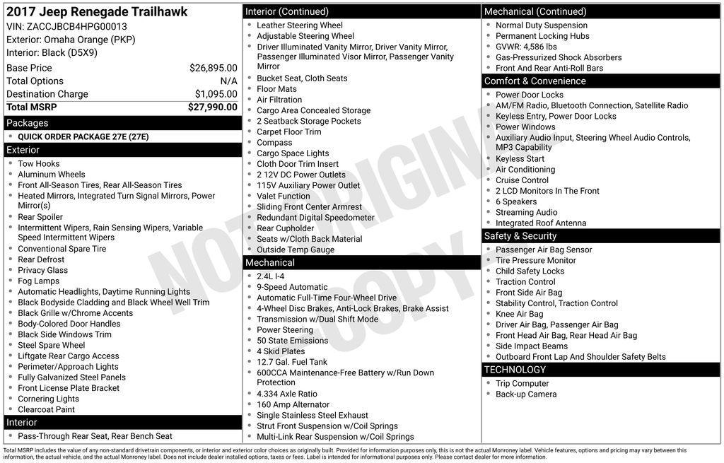 used 2017 Jeep Renegade car, priced at $13,987