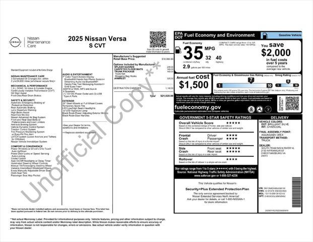 new 2025 Nissan Versa car, priced at $20,698
