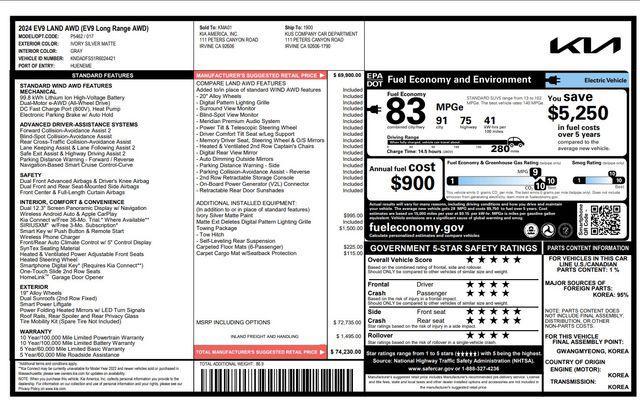 used 2024 Kia EV9 car, priced at $52,952