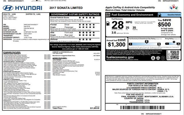 used 2017 Hyundai Sonata car, priced at $9,972