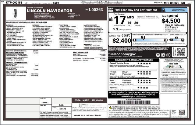 used 2021 Lincoln Navigator car, priced at $42,942