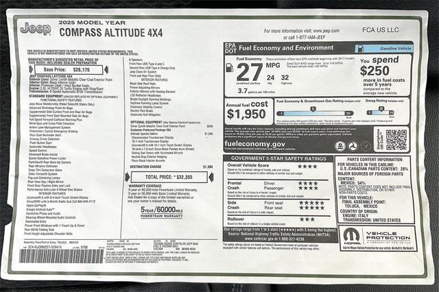 new 2025 Jeep Compass car, priced at $27,355