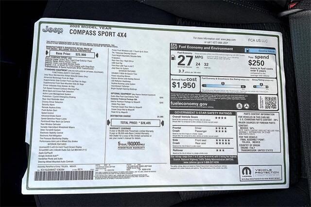 new 2025 Jeep Compass car, priced at $28,435