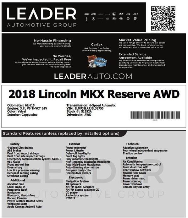 used 2018 Lincoln MKX car, priced at $19,799