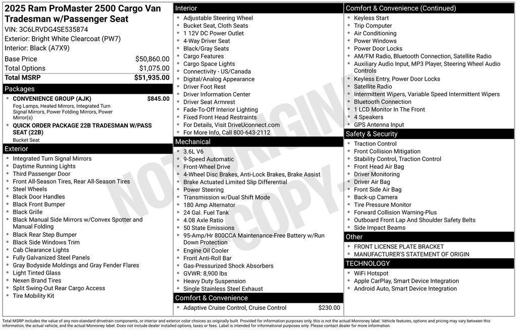 used 2025 Ram ProMaster 2500 car, priced at $43,990