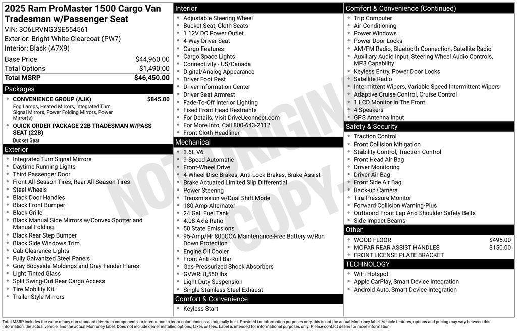 new 2025 Ram ProMaster 1500 car, priced at $43,956
