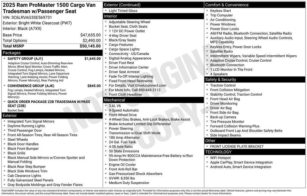 new 2025 Ram ProMaster 1500 car, priced at $46,808