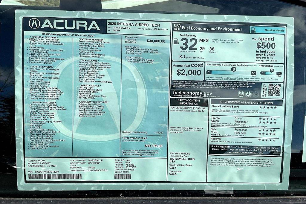 new 2025 Acura Integra car, priced at $39,195