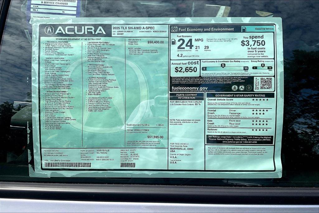 new 2025 Acura TLX car, priced at $51,595