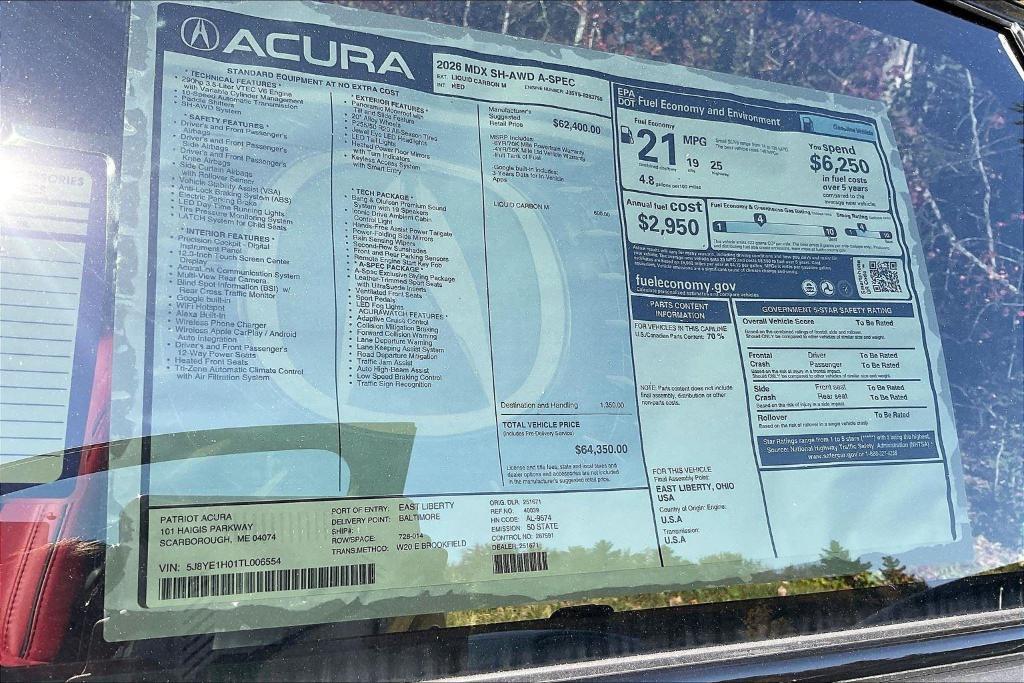 new 2026 Acura MDX car, priced at $64,350