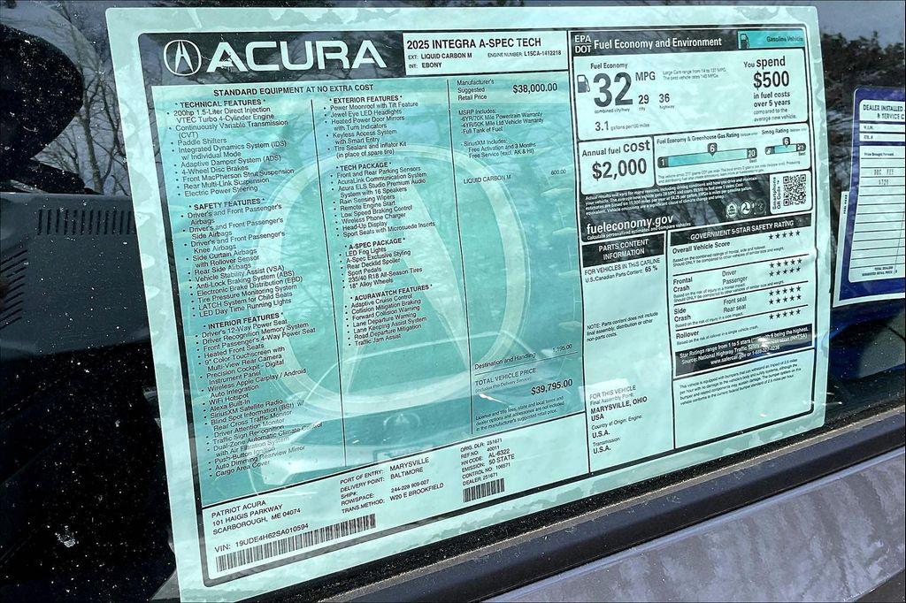 new 2025 Acura Integra car, priced at $39,795