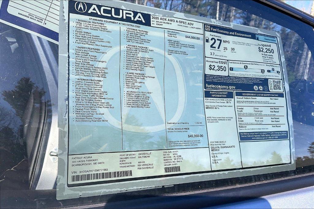 new 2025 Acura ADX car, priced at $45,350