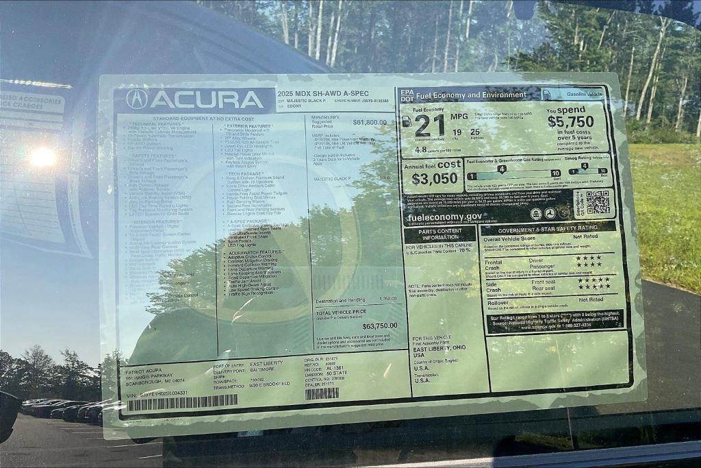 new 2025 Acura MDX car, priced at $63,750