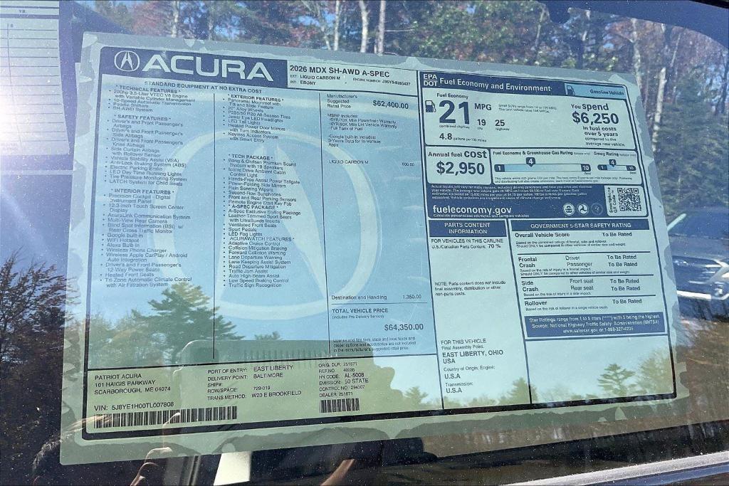 new 2026 Acura MDX car, priced at $64,350