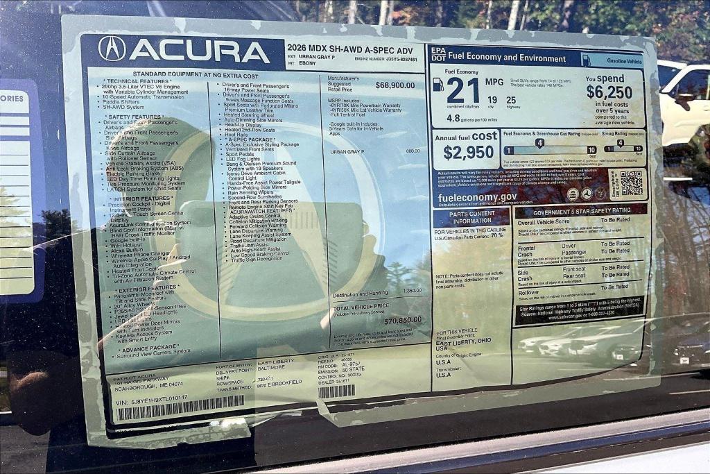 new 2026 Acura MDX car, priced at $70,850