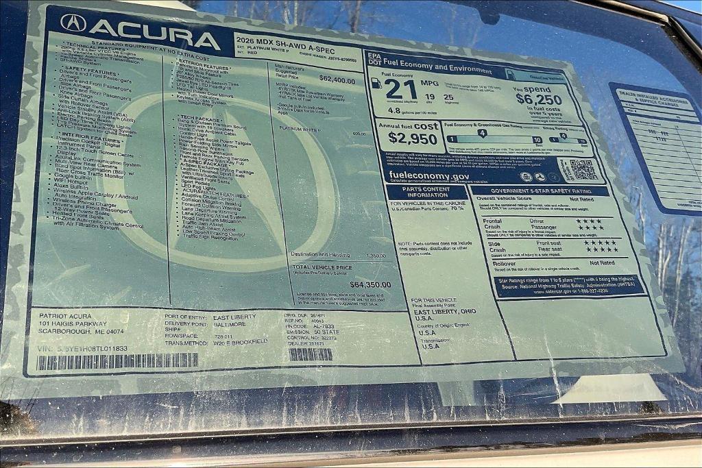 new 2026 Acura MDX car, priced at $64,350