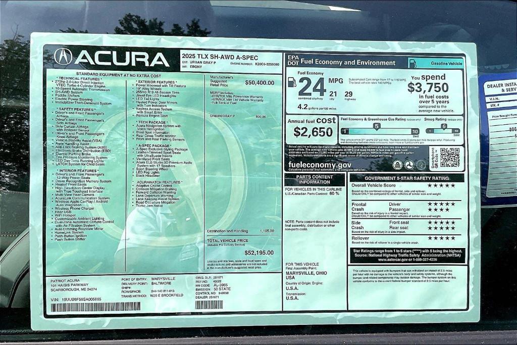 new 2025 Acura TLX car, priced at $52,195