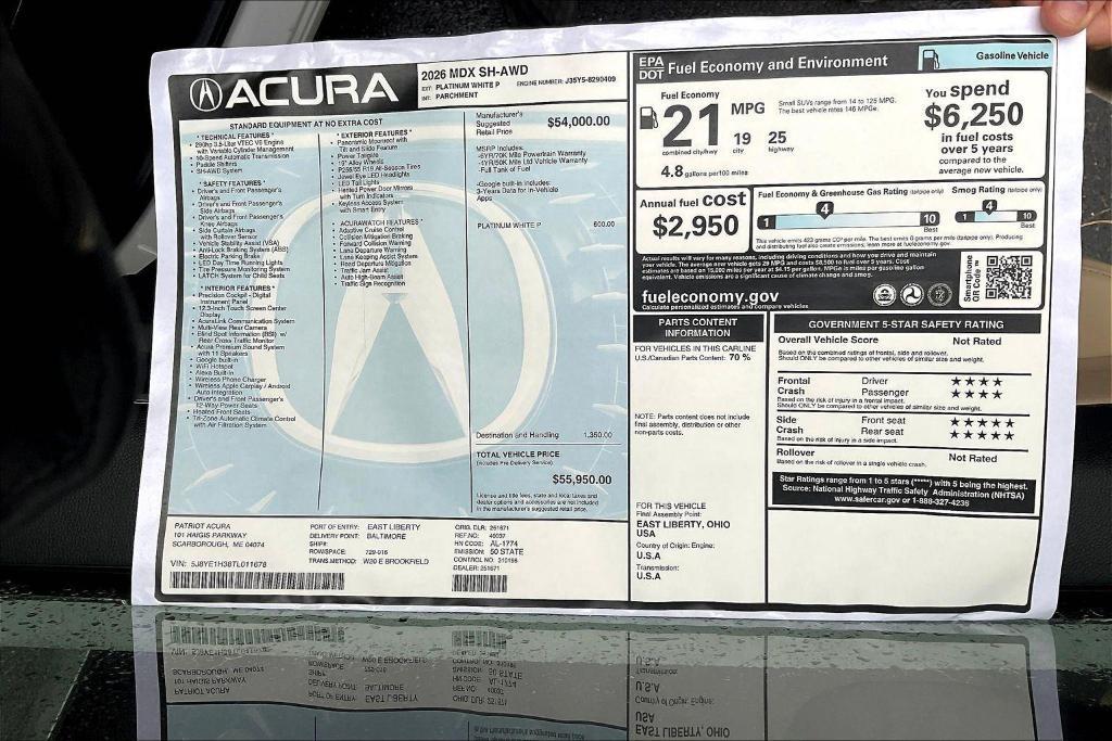 new 2026 Acura MDX car, priced at $55,950