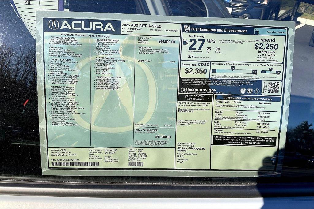 new 2025 Acura ADX car, priced at $41,950