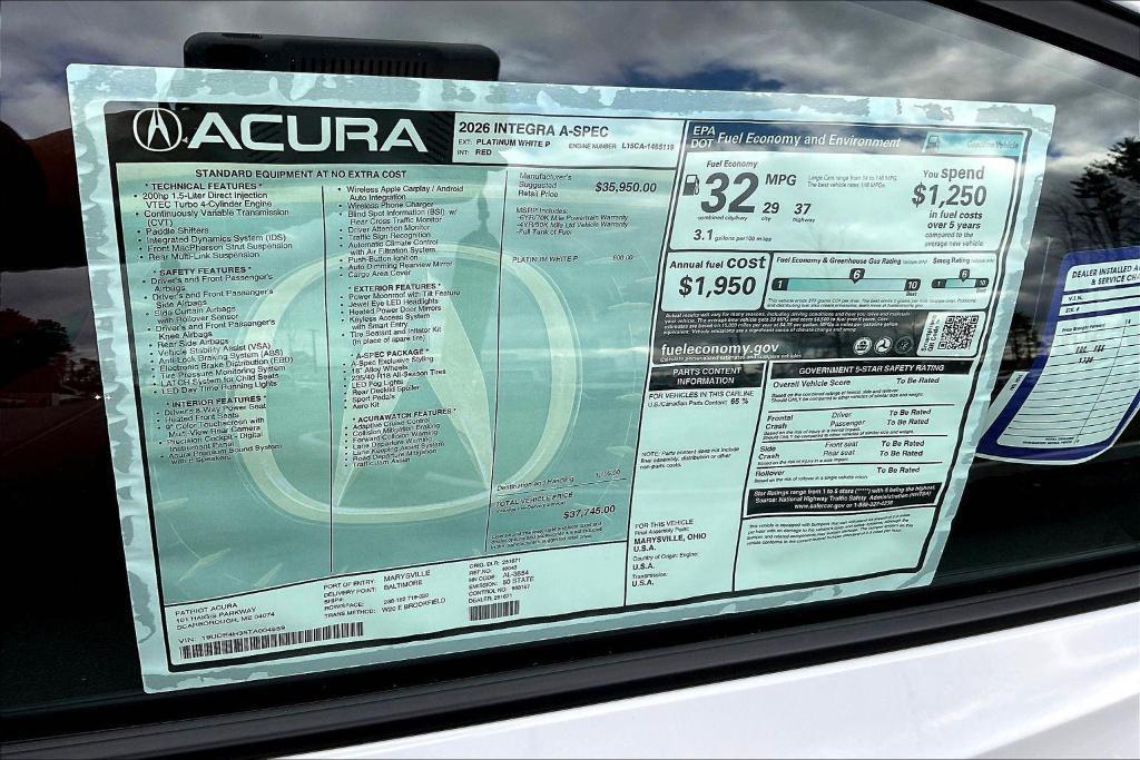 new 2026 Acura Integra car, priced at $37,745