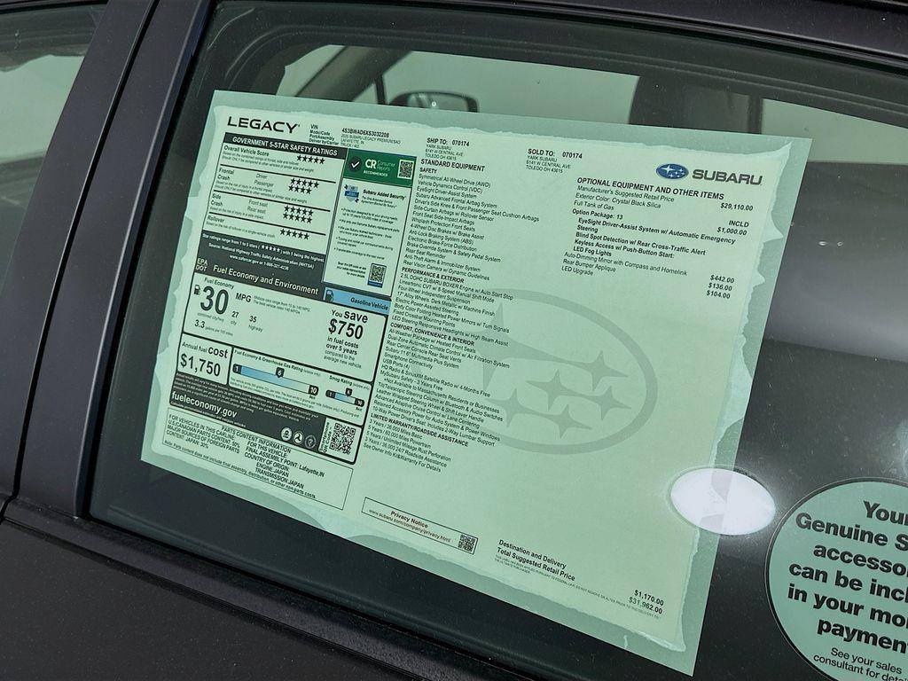 new 2025 Subaru Legacy car, priced at $30,053