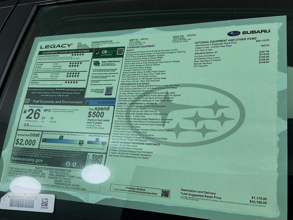 new 2025 Subaru Legacy car, priced at $39,341
