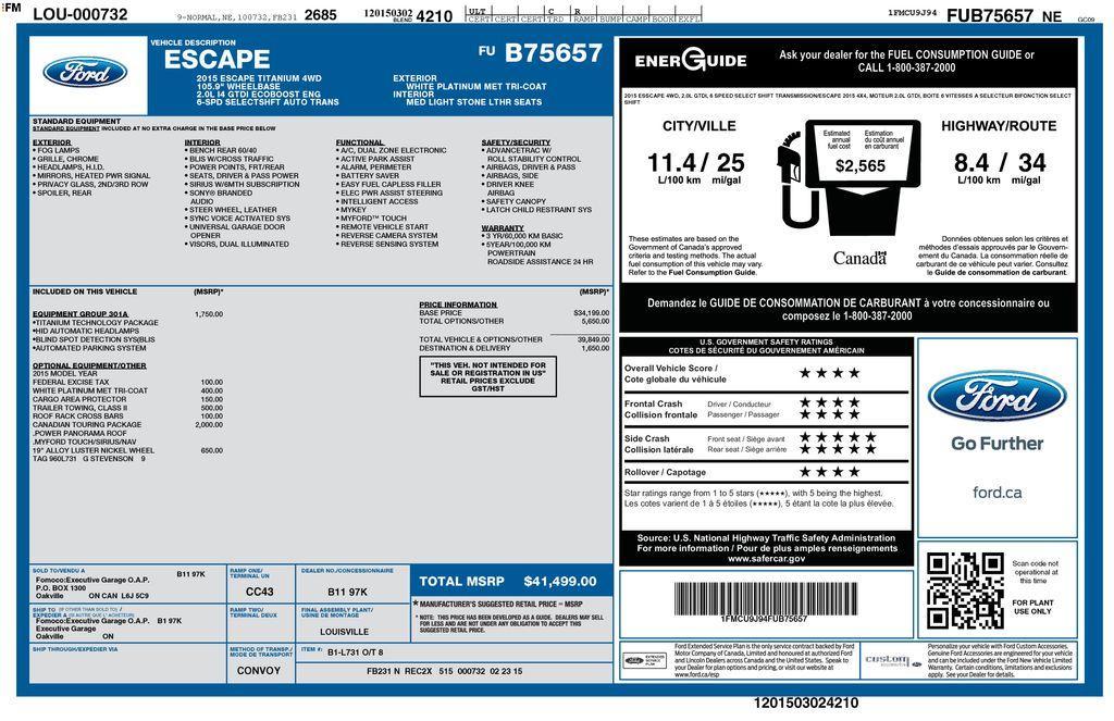 used 2015 Ford Escape car, priced at $11,897