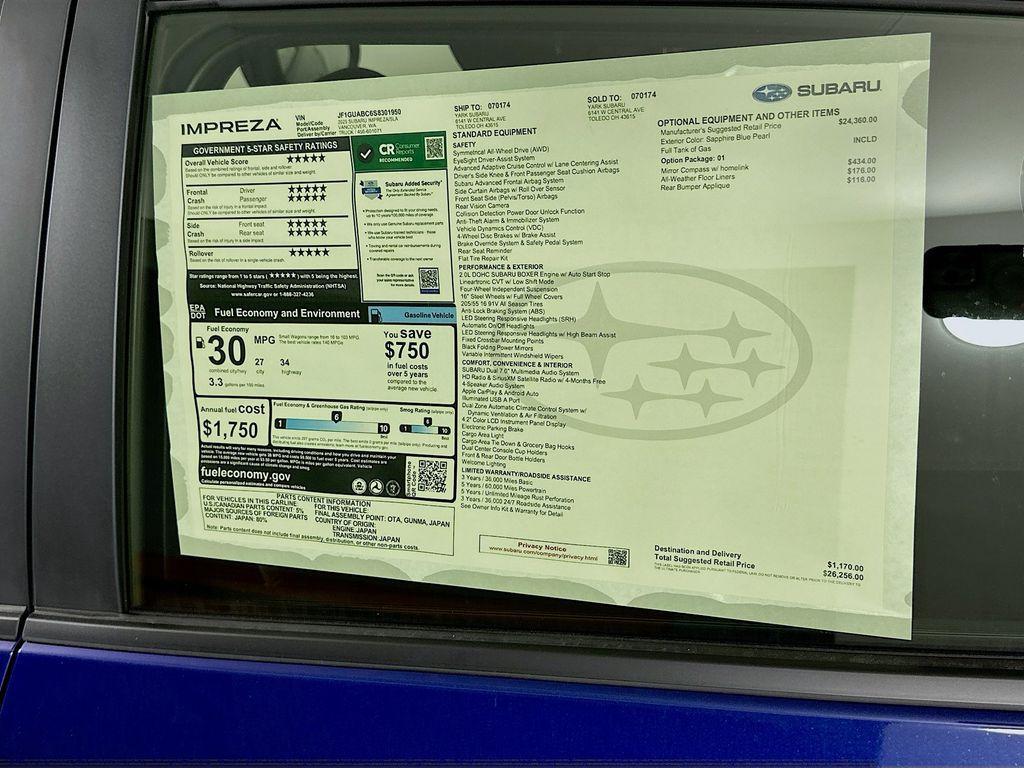 new 2025 Subaru Impreza car, priced at $25,444
