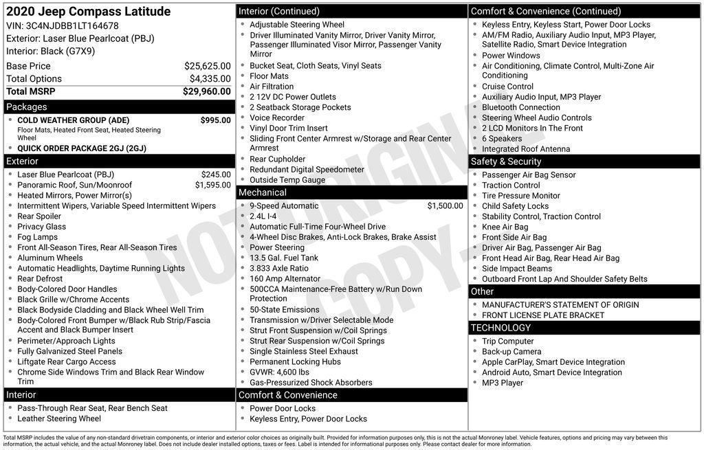 used 2020 Jeep Compass car, priced at $15,498