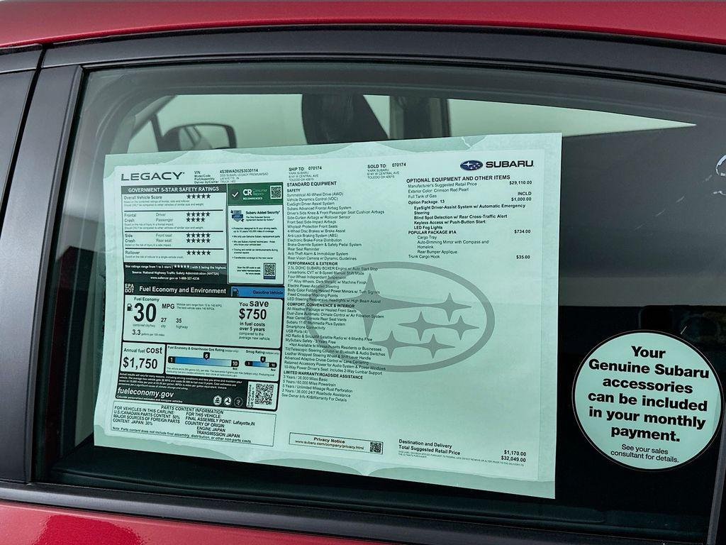 new 2025 Subaru Legacy car, priced at $30,109