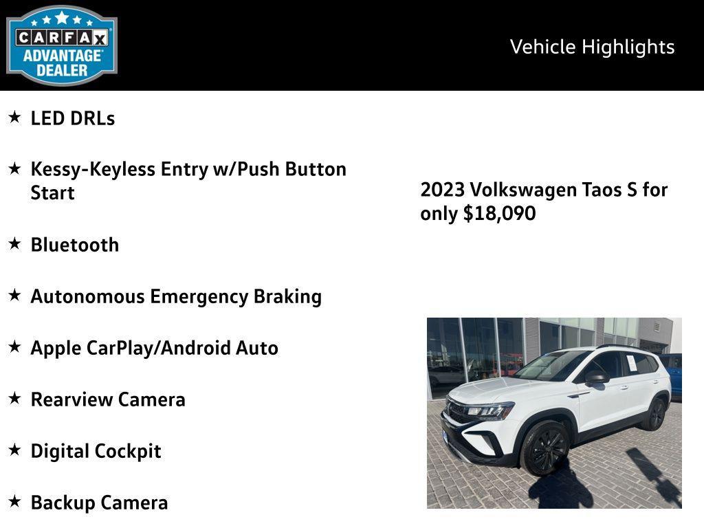used 2023 Volkswagen Taos car, priced at $18,090