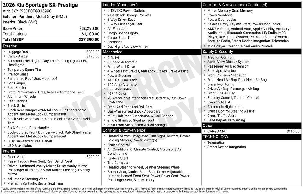 new 2026 Kia Sportage car, priced at $37,220