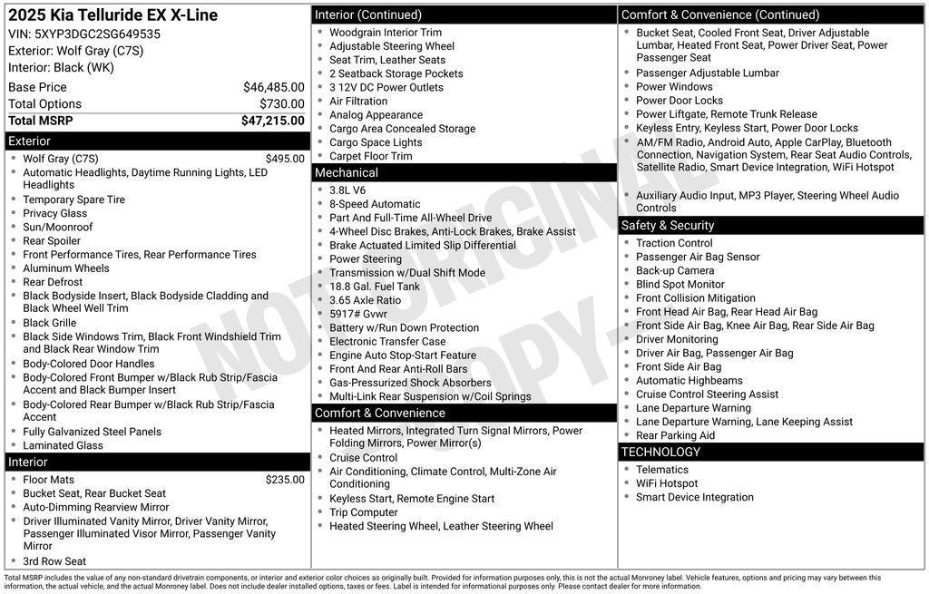 new 2025 Kia Telluride car, priced at $47,120