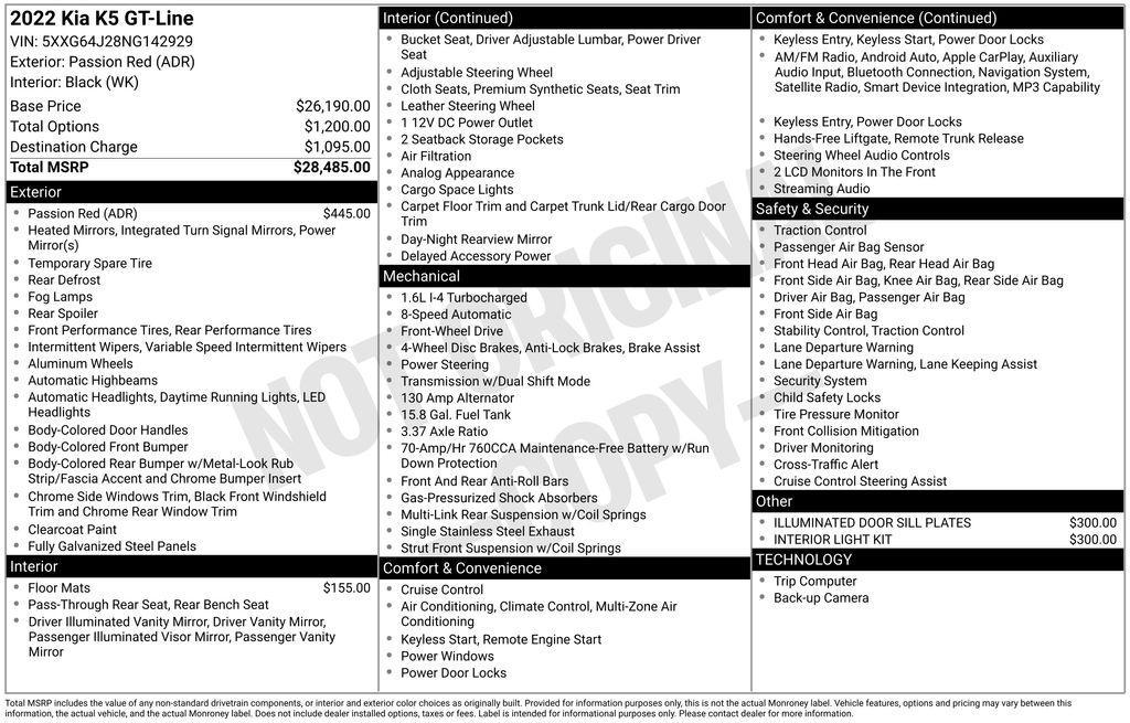 used 2022 Kia K5 car, priced at $21,320