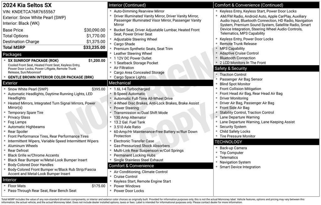 new 2024 Kia Seltos car, priced at $33,235