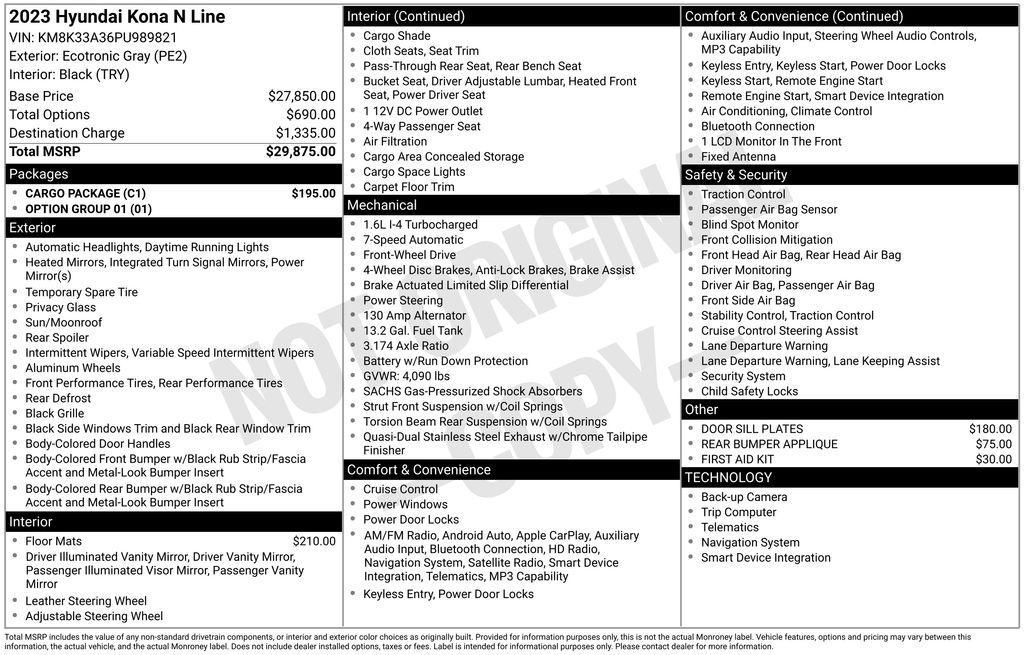 used 2023 Hyundai Kona car, priced at $19,095