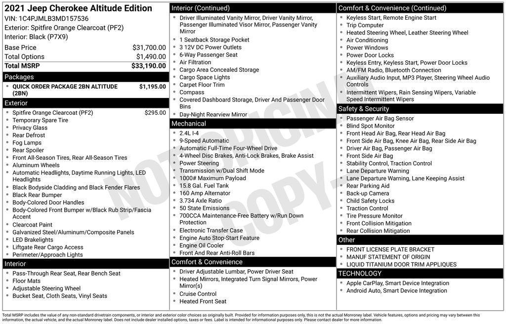 used 2021 Jeep Cherokee car, priced at $19,495