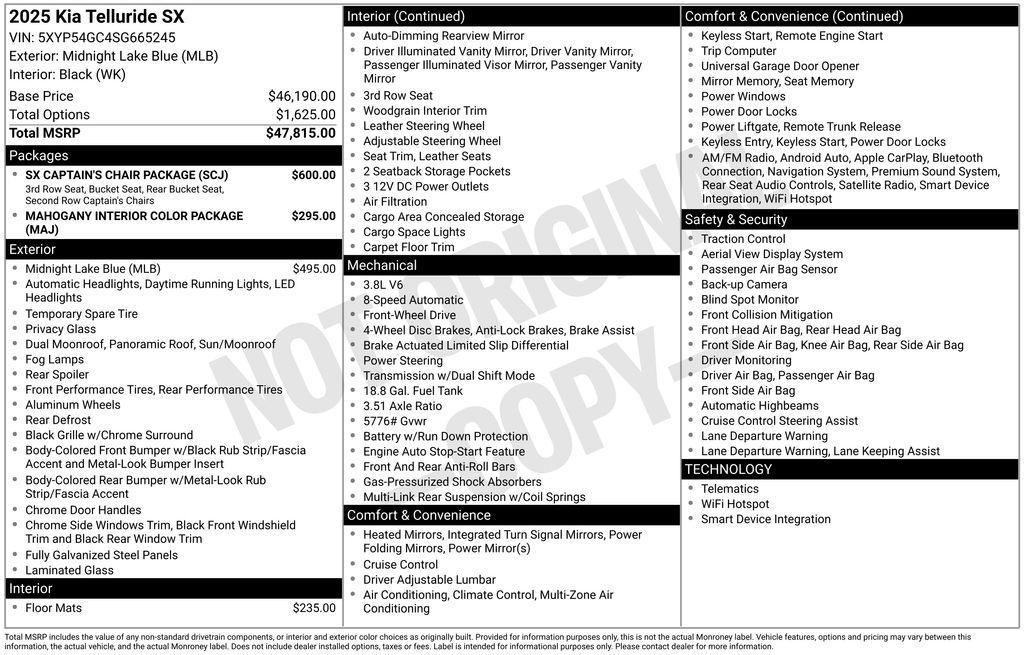 new 2025 Kia Telluride car, priced at $47,720