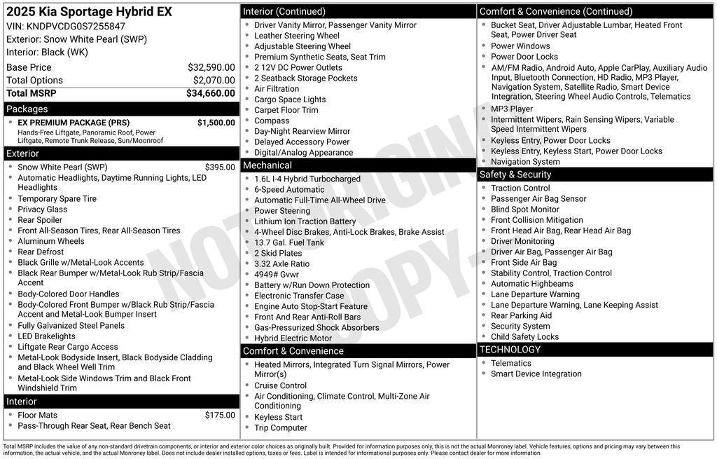 new 2025 Kia Sportage Hybrid car, priced at $34,555