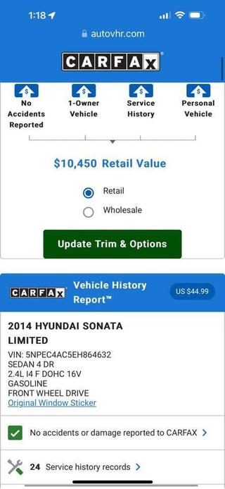 used 2014 Hyundai Sonata car, priced at $6,750