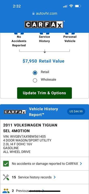 used 2011 Volkswagen Tiguan car, priced at $5,995