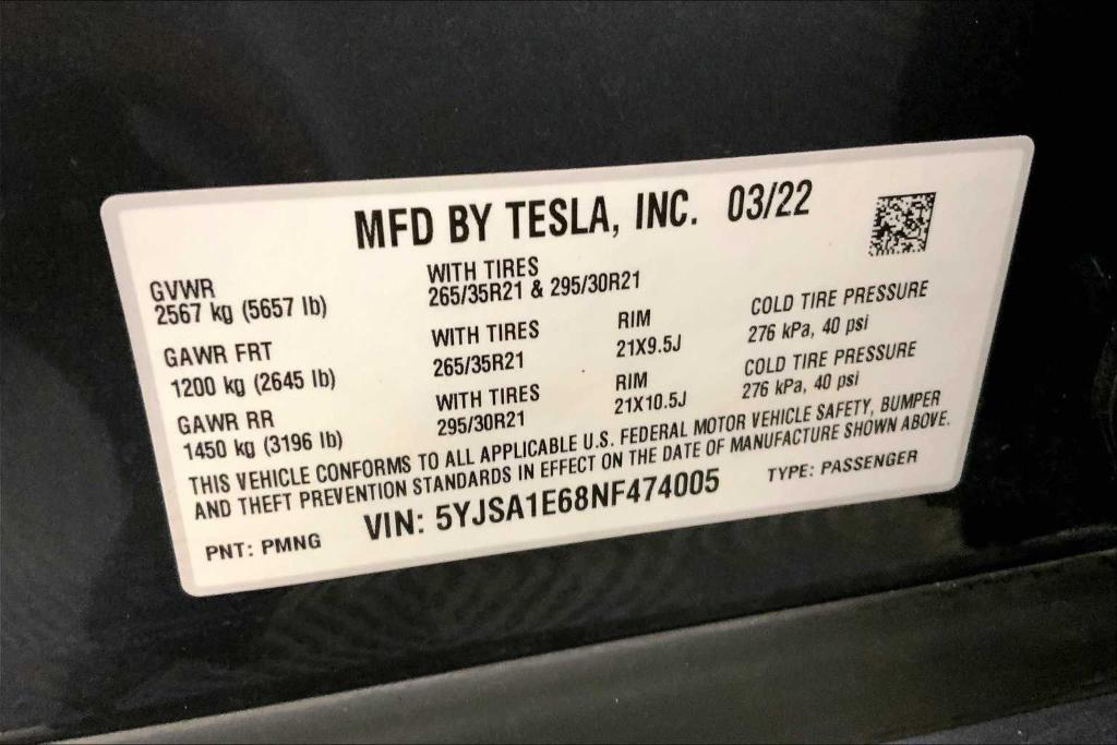 used 2022 Tesla Model S car, priced at $58,493
